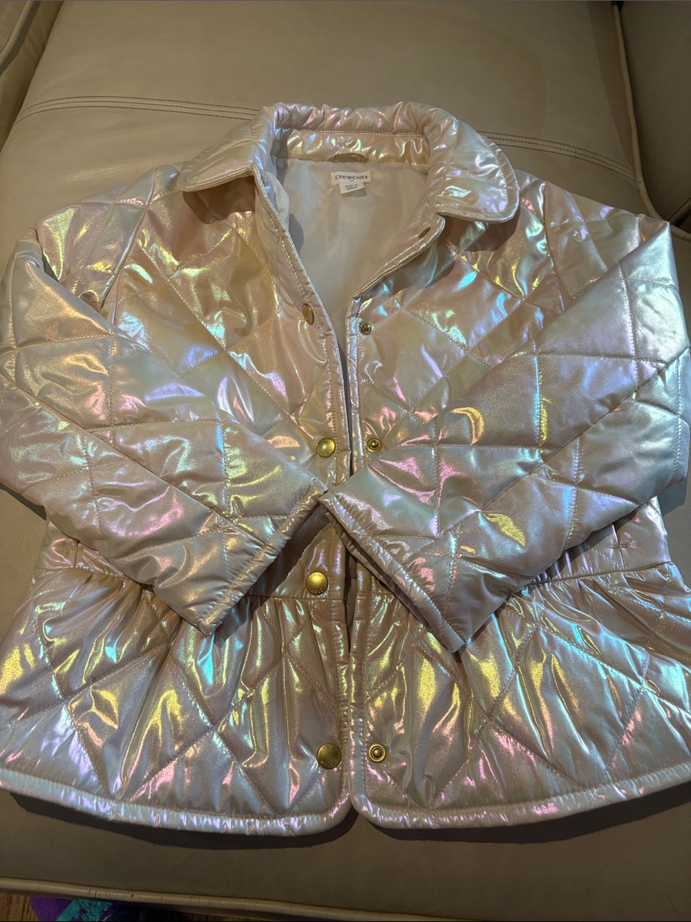 Crewcuts Iridescent Quilted Puffer Jacket - Pearl Pink